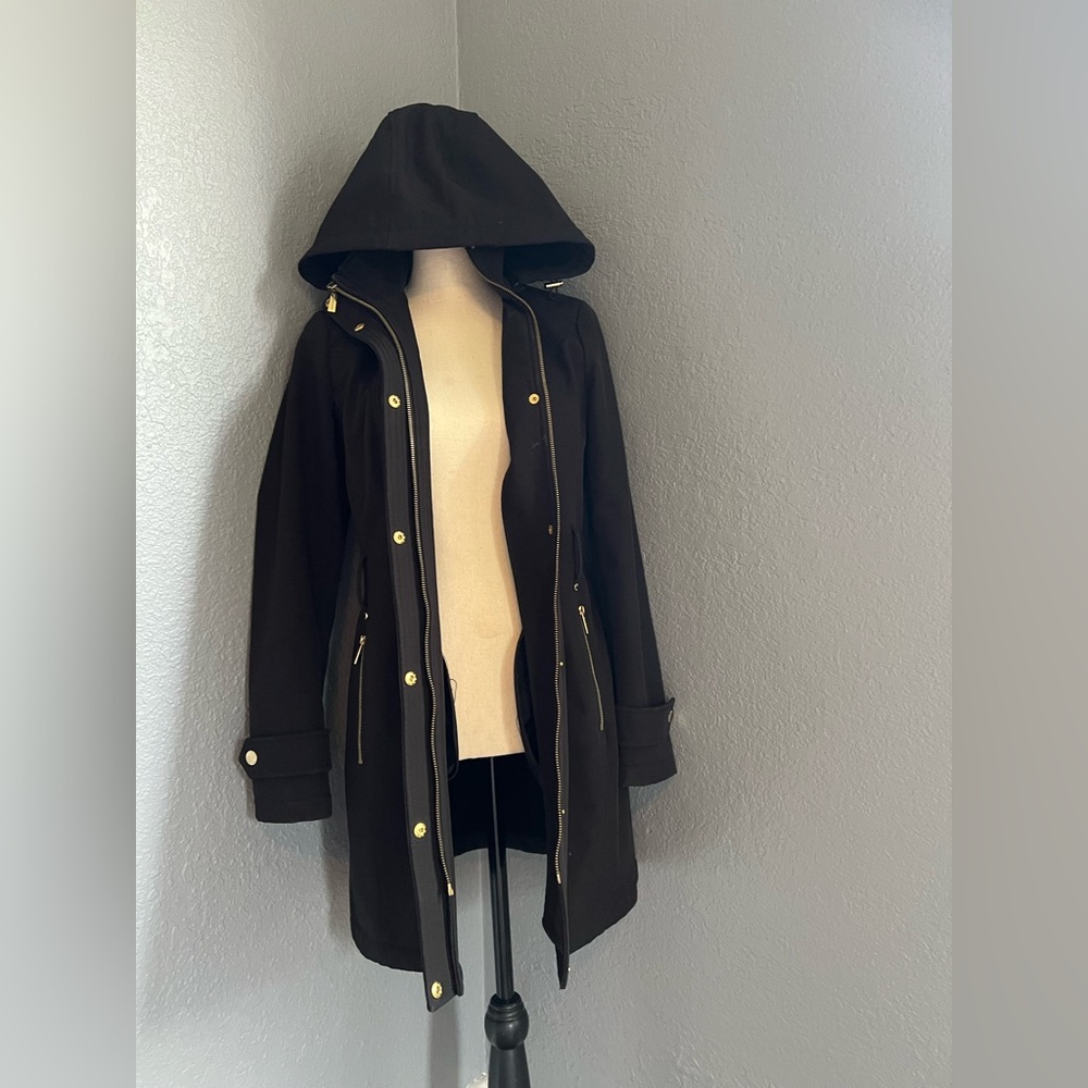 Michael Kors Black Hooded Trench Coat like new